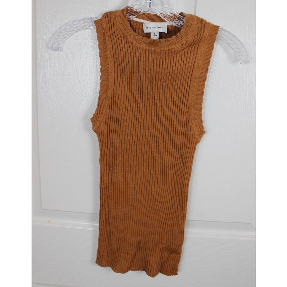Free Assembly Womens Ribbed Sweater Tank Top Mustard Brown Small FAWSW00333SP24L